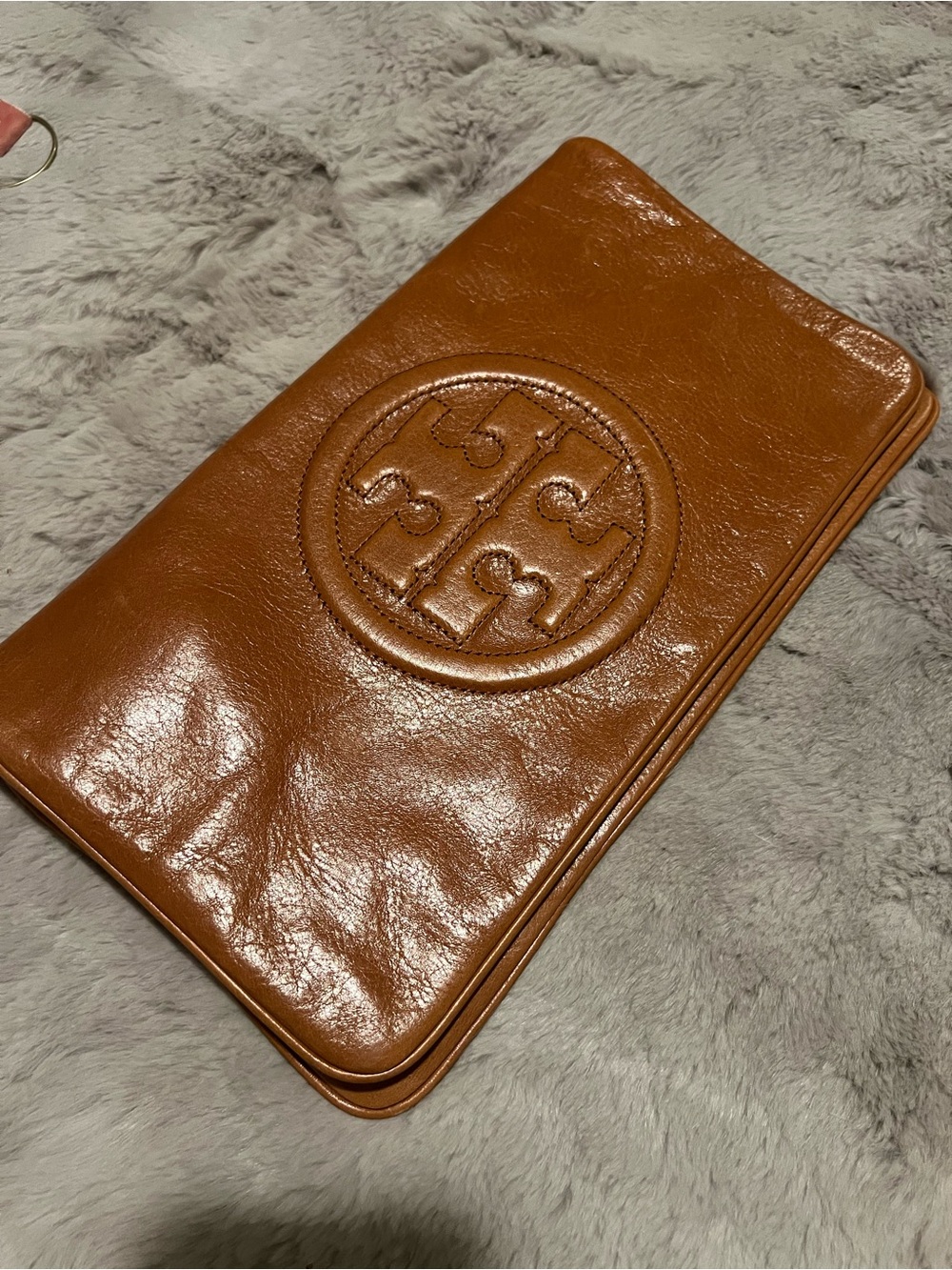 Tory Burch Brown Leather Foldover Wallet Clutch